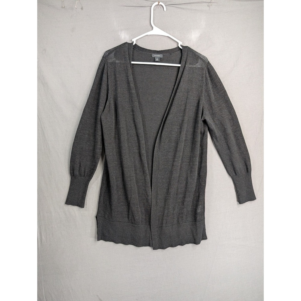 Halogen Womens Open Front Cardigan Sweater Charcoal Gray Merino Wool Size M 8551